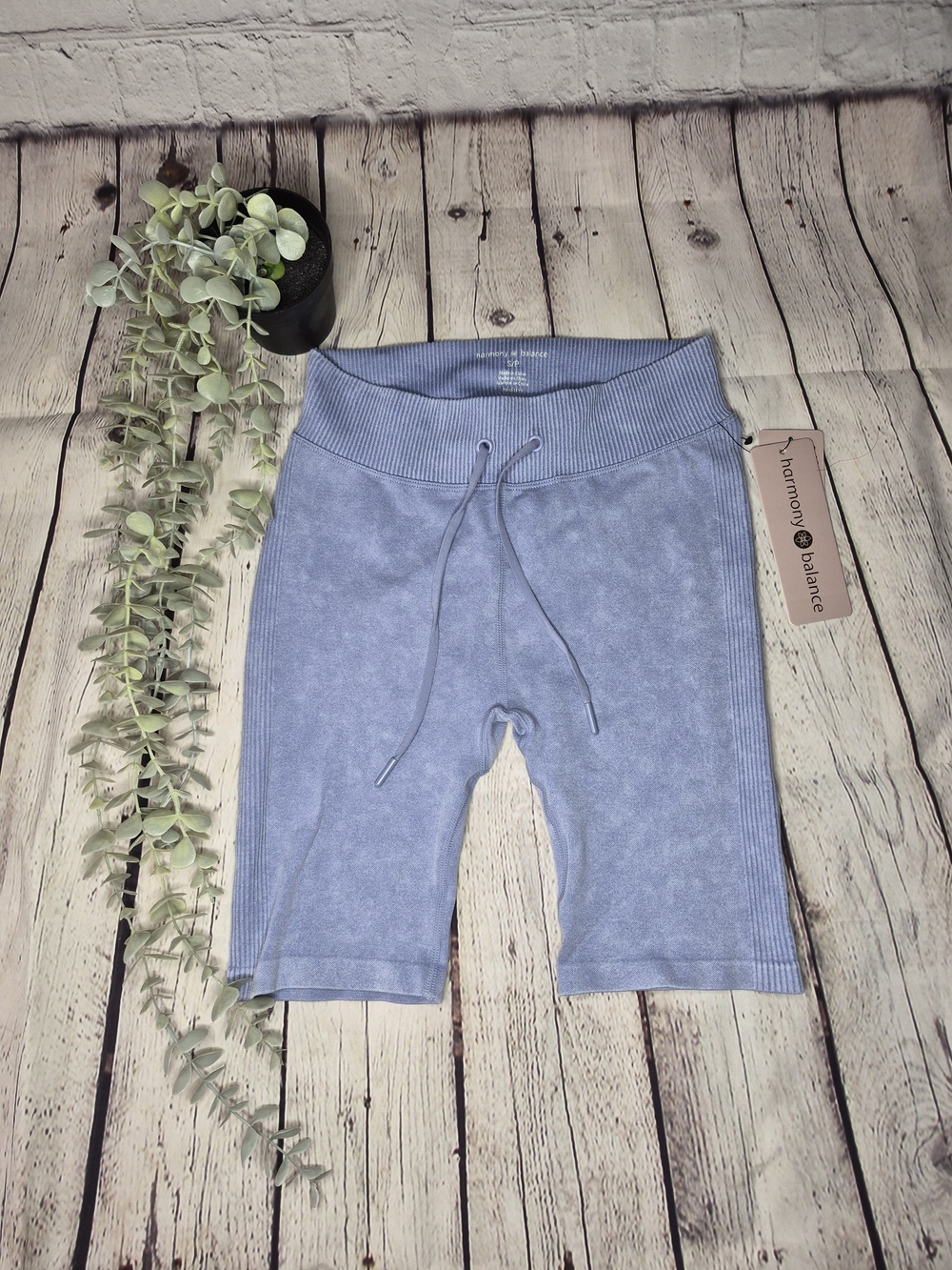 Harmony & Balance Women's Dusty Blue Ribbed Waist Bike Shorts
